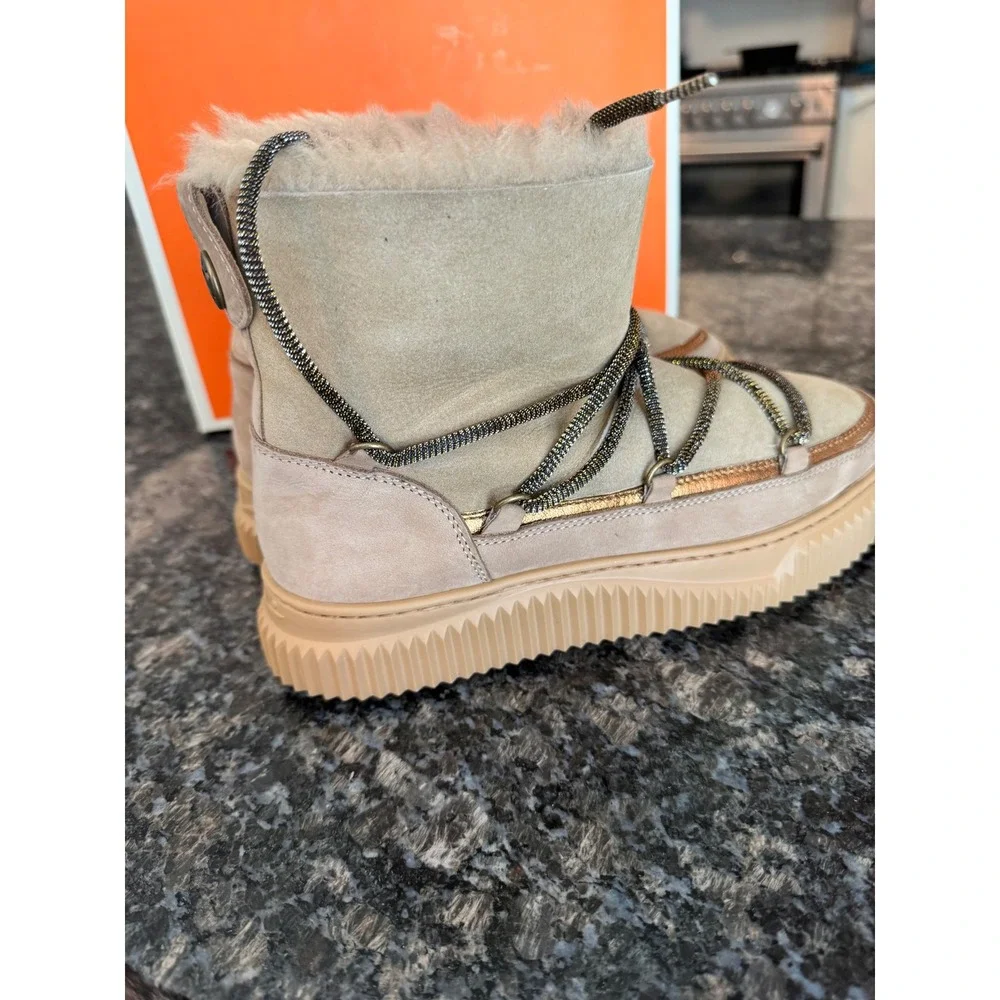 Voile Blanche Cortina Nubuck Shearling Boots‎ Beige Bronze Size 38 Sz 7.5